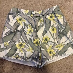 Banana Republic Yellow and Gray Floral Linen Blend Shorts
